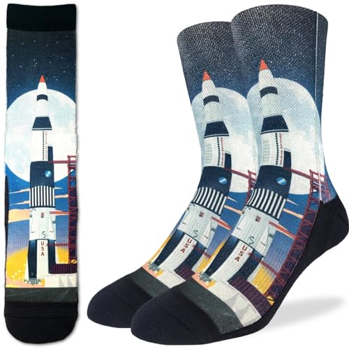 Good Luck Sock Men's Saturn V Rocket Launch Socks, Adult, Shoe Size 8-13