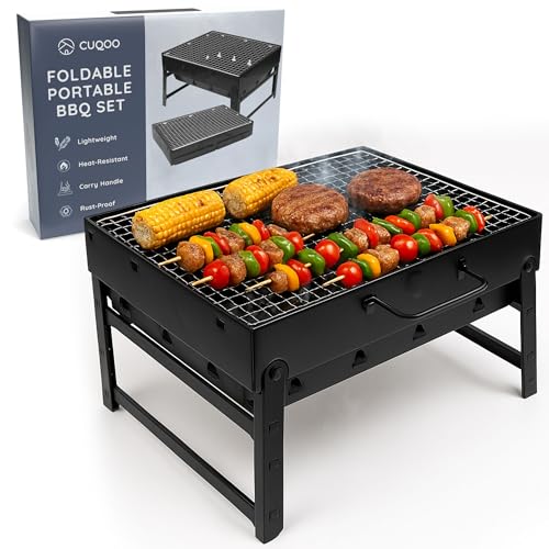 CUQOO Easy-to-use Portable BBQ Grill – Foldable Barbeque Outdoor Travel | Charcoal Barbecue Perfect for Camping, Garden, Picnic Folding Camping Stainless Steel Smoker