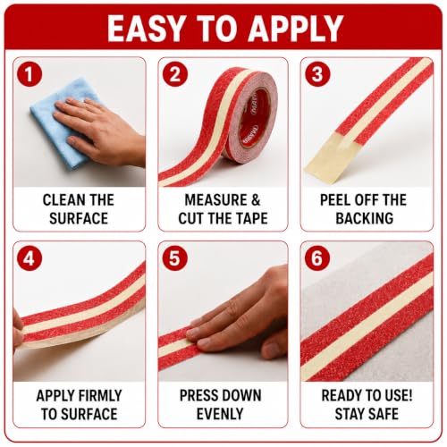 Image of Mario Red Anti-Skid Glow-in-the-Dark Tape Width 50mm x Length 5mtr (16.5 feet) | High Grip Waterproof Anti-Slip Safety Tape | Self Adhesive Non-Slip Tape for Stairs & Dark Areas | Pack of 1pc