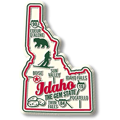 Imán decorativo de estado Idaho 3" x 3.6" de caucho