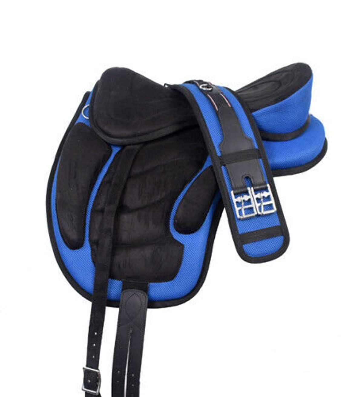 AAMISH Handmade Synthetic Treeless FREEMAX English Horse Saddle Tack | Get Matching Girth || Leather Straps Blue (Size - 16")