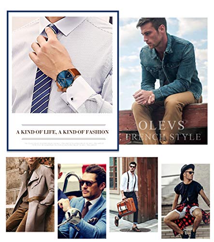 Image of OLEVS Men Leather Watches Black Ultra Thin 6.5mm Minimalist Dress Fashion Simple Casual Waterproof Date Watch for Men