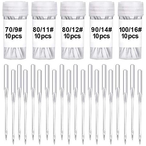 50 Pcs Sewing Machine Needles, 5 Sizes Universal Machine Needles, Sharp Sewing Machine Needles for Home Sewing Machine Cover