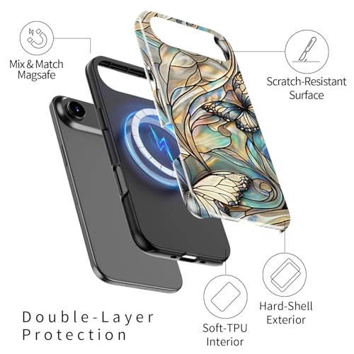 Image of Goodon for iPhone Air Case Cute - Wireless Charging Compatible - Dual-Layer Hard Shell + Silicone Cover - Protective Phone Case with Trendy Designs for Women - Butterflies Blue Gold