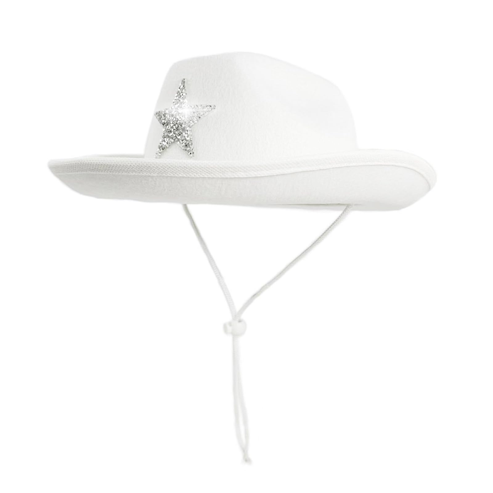 WERNZATT Kids Cowgirl Hat Sparkly Star Wide Brim Western Cowboy Hats Girls Boys Outdoor Headwear Toddler Halloween Party Costume Accessory (White, One Size)