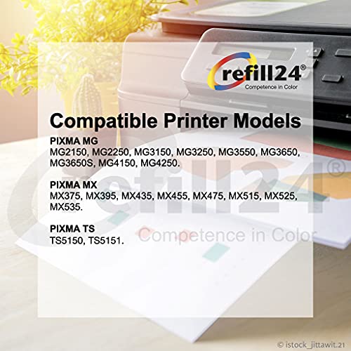 refill24 Nachfüllset für Canon 540, 541, 540 XL, 541 XL Schwarz und Farbe mit Clip und Zubehör + 200 ml Tinte