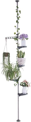 Miniatura 9 de Baoyouni - Soporte para plantas de interior barra de tensión de metal soporte para flores ahorro de espacio maceta floral estante para colgar Marfil