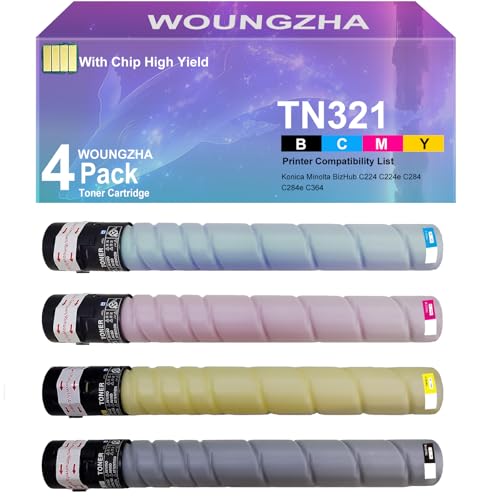 Woungzha TN321 Compatible Cartucho de Tóner Reemplazo para Konica Minolta BizHub C224 C224e C284 C284e C364 C364e (4-Pack)