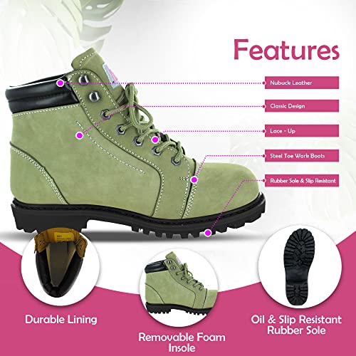 Image of Safety Girl Steel Toe Boots for Women - 11.5M - Black | Water Resistant Work Boots for Women Steel Toe Boots | Slip Resistant Work Shoes | Lightweight Nubuck Leather for Comfort and Style
