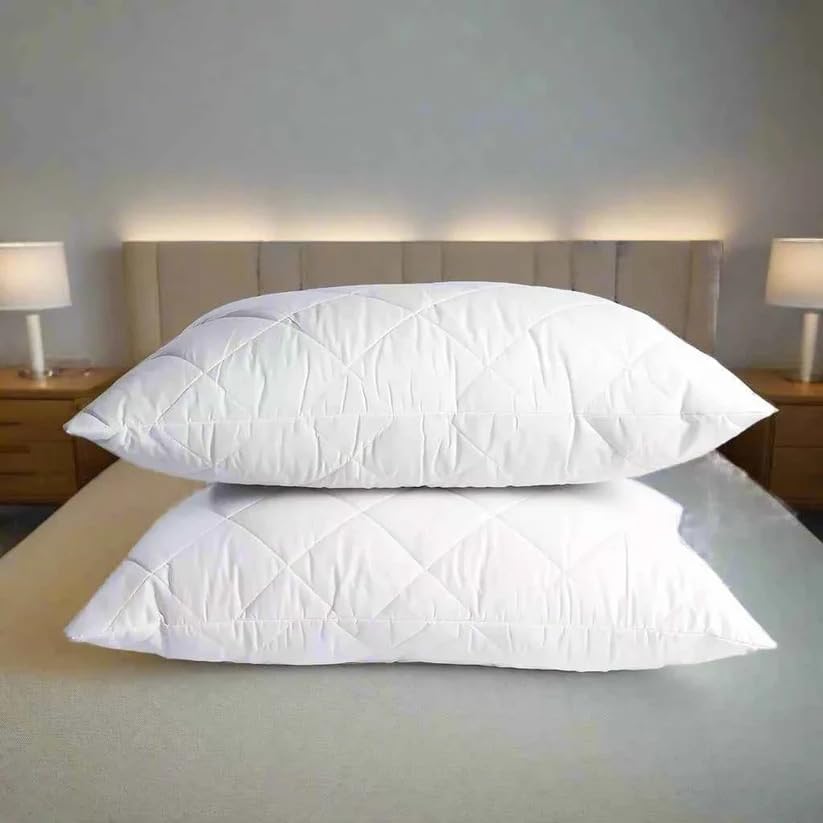 Natural Diamond Stitch Cotton Fabric Hosiery Medium Hard Cotton Bed Pillow for Real Perfect Neck Support 18" x 28" - Set of 2-image-40