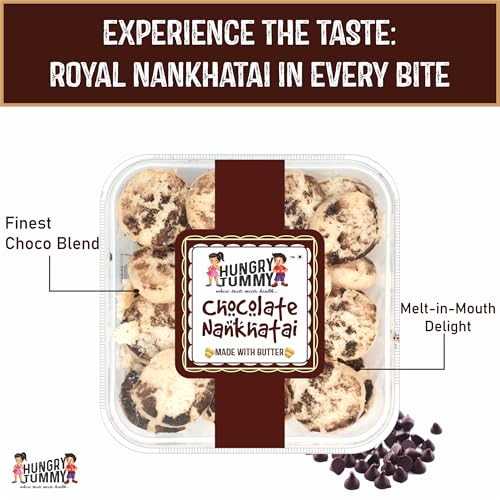 Image of HUNGRY TUMMY Chocolate Nankhatai Cookies Made with Pure Ghee | Handmade Indian Biscuits | Melt-in-Mouth Eggless Treat | Premium Homemade Bakery Cookies | Fresh & Crunchy Tea-Time Snack (Pack of 250g)