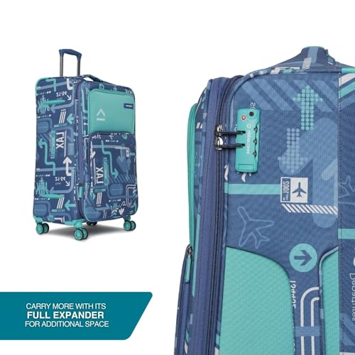 Image of uppercase JFK Plus 10100EST1DBL Large Check-in Eco Soft Trolley Bag, Dust Resistant Luggage Made of Sustainable Material, 8 Wheel Trolley Bag with TSA Lock,Travel Suitcase for Men & Women (Denim Blue)