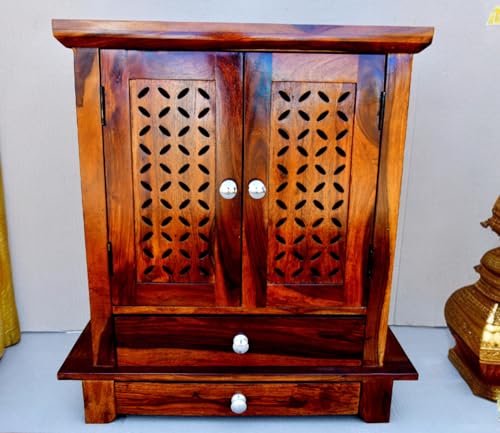 Image of Wudniture Solid Sheesham Wood Handcrafted Temple for Home & Puja Room (Natural Teak Finish) | Wooden Pooja Mandir