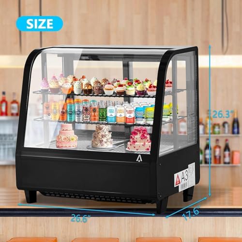 Image of GarveeLife Commercial Display Refrigerator, 3.5 Cu.Ft. Pastry Display Case for Bakery with LED, Frost-Free, Sliding Door, Commercial Fridge Display Case for Cafe and Restaurant, 4-Tier Design, Black