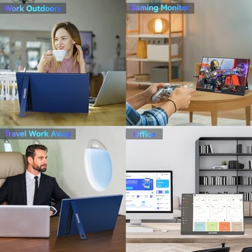 Image of WUAWE 16 inch 1200P 120Hz Portable Monitor for Laptop, 100% sRGB Portable Laptop Monitor with Built-in Stand, HDR and Freensync, External USB C Monitor for Phone, MacBook, Laptop, PC(Blue)