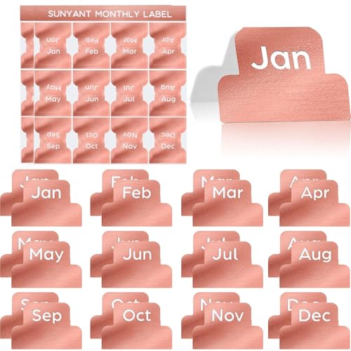 24 Stücke Klebend Tabs Designer Zubehör Monatliche Registerkarten Planer Aufkleber Dekorativ Monatlich Index Tab zum Büro Studie Planer Organisationen (Roségold)