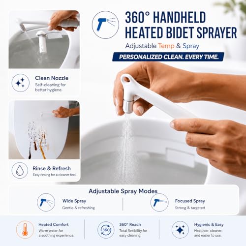 Image of DC02 iCleaningo Electric Bidet Toilet Seat, Auto Open & Close Lid, Heated Seat, Adjustable Wash & Dry, 360 Handheld Sprayer, 42-Color Dual-Ring Ambient Light, Elongated, Remote