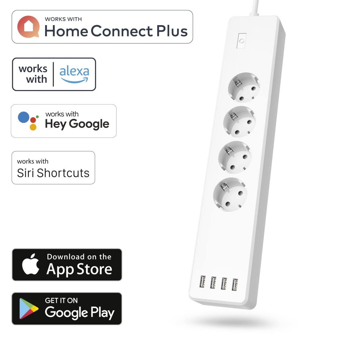 Hama Multiprise Wi-FI à 4 Prises (multiprise Fonctionne sans hub, commutable Individuellement, multiprise avec USB, multiprise avec Protection Contre Les surcharges, Commande vocale et par
