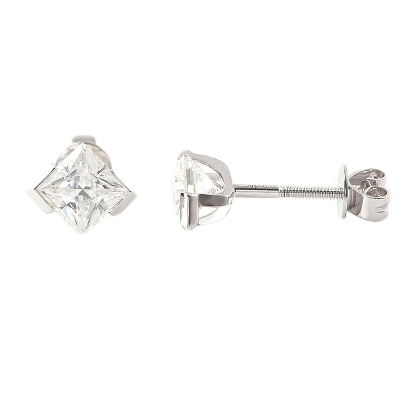 Ohrringe Damen 9K / 14K / 18 K Weißgold, Quadrat mit Moissanit, Frauen Ohrstecker Ohrringe Silber