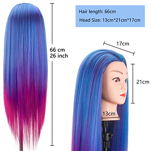 Beauty Star 26 Inches 100% Synthetic Fiber Hair Training Head Cosmetology Hairdressing Mannequin Manikin Doll Head with Table Clamp Holder & DIY Hair Braid Set - Thumbnail 3