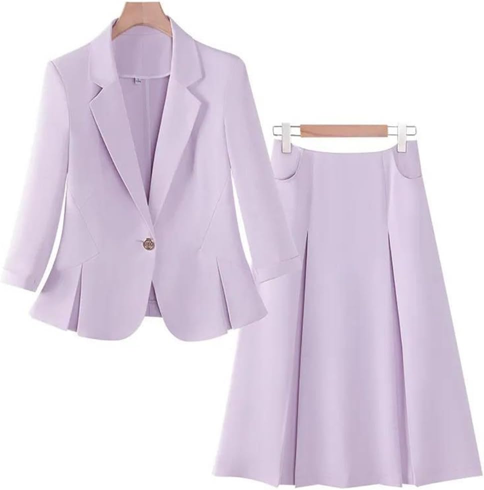 Women's Skirt Suit Set 2 Piece Jacket with Skirt Single Button Office Lady Outfit for Spring Autumn