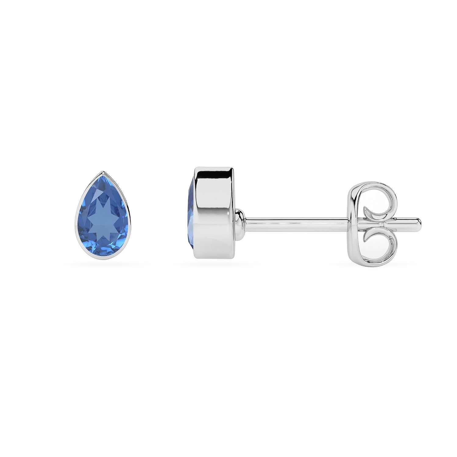 Natural Kyanite Stud Earrings for Women in Sterling Silver, Birthstone Jewelry Gifts for Her Birthday, Anniversary, Graduation, Christmas (Round/Pear/Oval, Bezel Set) - Image 9