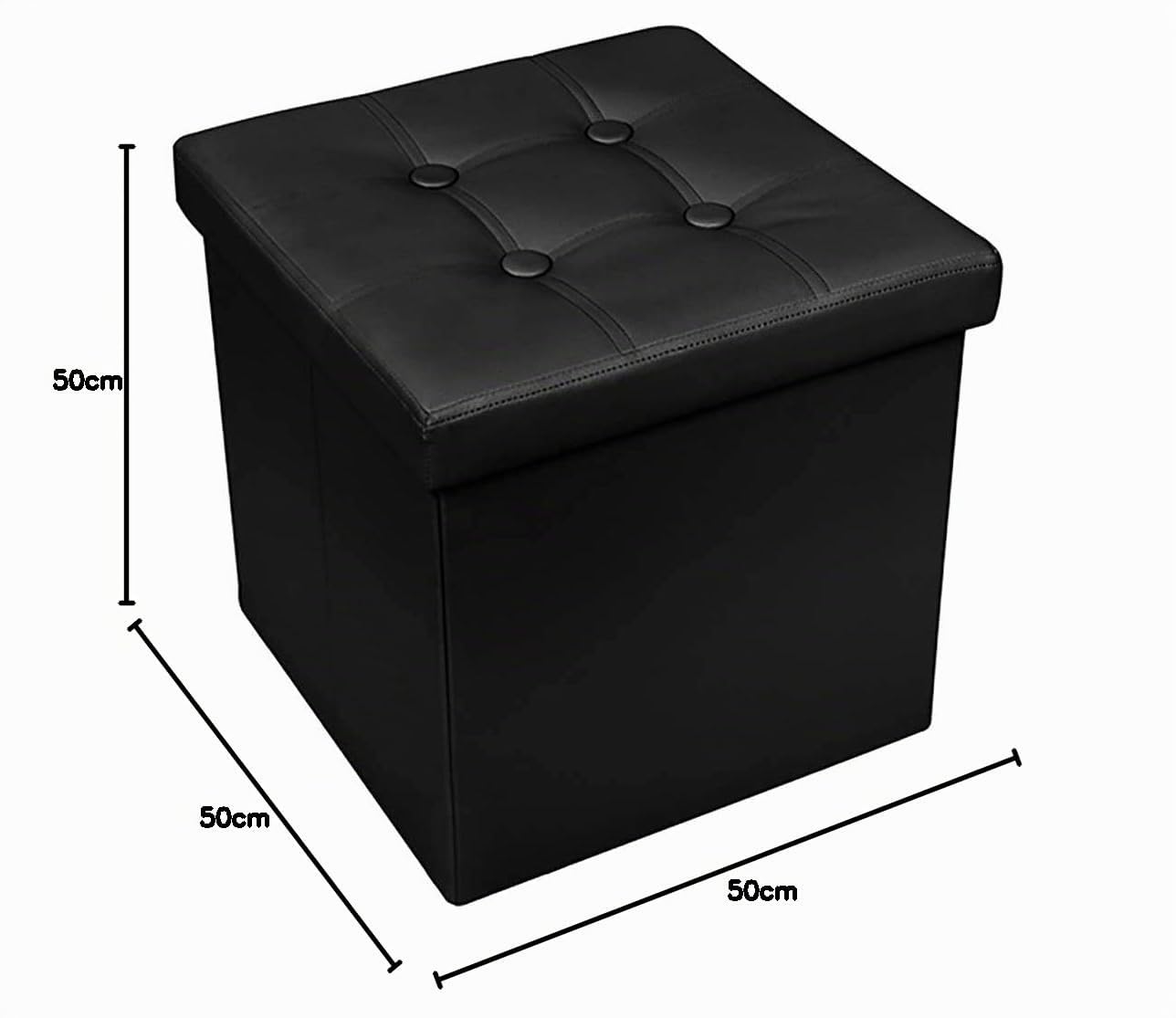 Pouf Puff Ecopelle Grande Quadrato Imbottito Big Big 50x50x50 cm Contenitore Poggiapiedi Cassapanca Nero