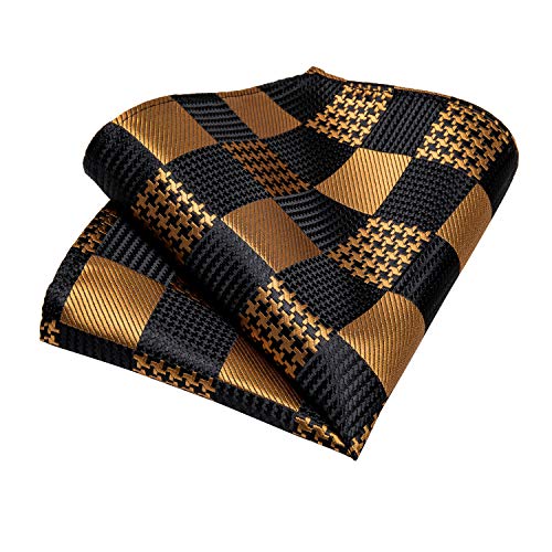 Image of DiBanGu Plaid Ties for Men Silk Checkered Necktie and Pocket Square Cufflinks Tie Clip Set with Gift Box for Wedding Business