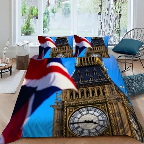 Housse de couette Union Jack 200x200 avec 2 taies d'oreiller pour lit double - 3
