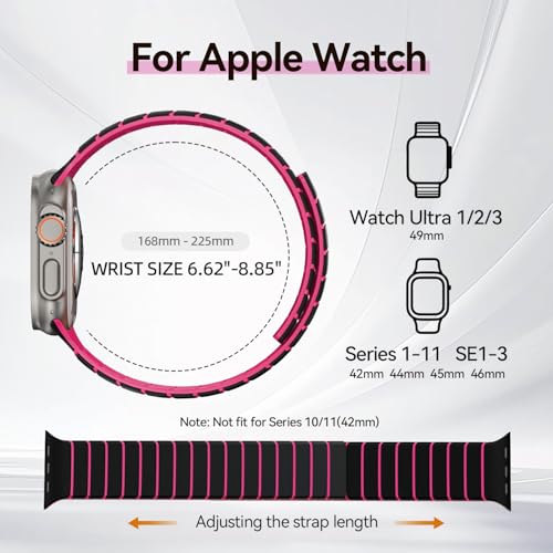 Image of X-it Magnetic Watch Band for Apple Watch Ultra 49mm, 46mm /45mm /44mm, Soft Silicone Sport Strap with Strong Magnet for Men and Women, Compatible with Apple Watch Series 11 /10 /9 /8 /7 /6 /5 /4 /3 /2 /1 and SE