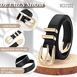 WERFORU Women Fashion Leather Waist Belt for Pants Jeans Ladies Western Thin Belt with Gold Buckle Black - Image 5