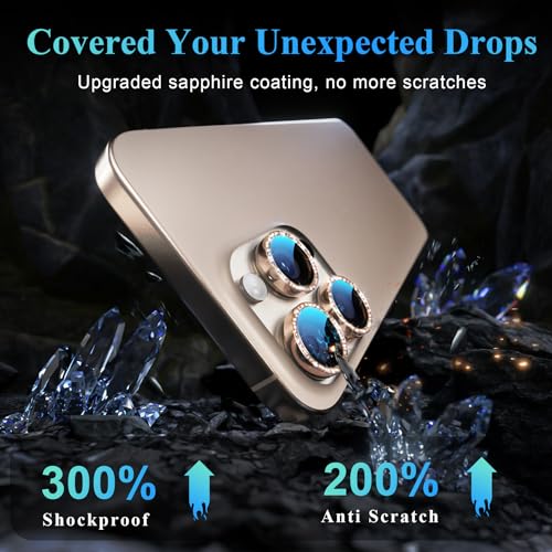 Image of YWXTW Designed for iPhone 16 Pro /iPhone 16 Pro Max Camera Lens Protector Bling, [New Glitter Design] Individual Metal Tempered Glass Camera Cover Accessories Case Friendly (Desert Titanium)