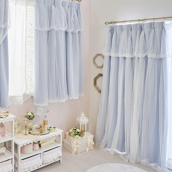 Amazon｜ロマンティックプリンセス 上飾り付きレイヤード遮光カーテン