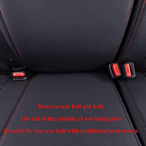 Image of EKR Tacoma Leather Car Seat Covers Custom Fit for Toyota Tacoma 2012 2013 2014 2015 (Regular Seats) - Truck Seat Covers Full Set,Faux Leather(Black with Red Trim)
