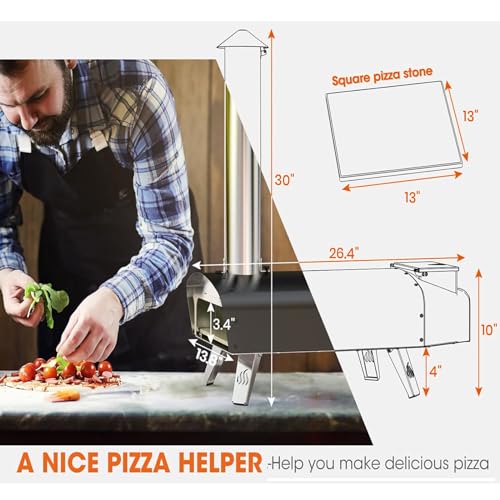 Image of Mimiuo 12 inch Outdoor Wood Pellet Pizza Oven, 34.8 lbs Heavy Duty Stainless Steel Pizza Stove - 60 Second Pizza, Includes 13 inch Square Stone Foldable Peel & Cover - Portable for Backyard Camping