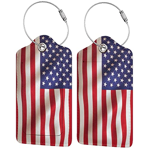 American US Luggage Tags for Suitcases Patriotic Identifiers Leather Travel Tags for Luggage ID Labels Privacy Cover Backpack Baggage Rucksack Personalized Custom Unique Loops Men Kids Women Bag 2 Pcs
