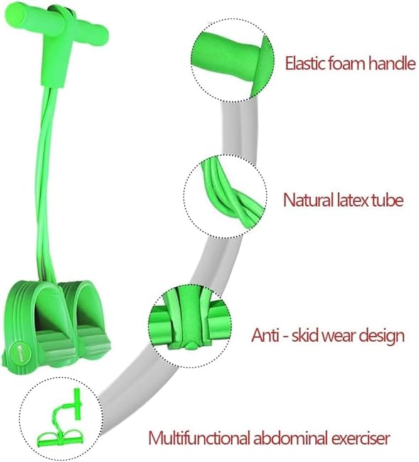 KEVENZ Pedal Resistance Band, 4-Tube Natural Latex Yoga Pedal Puller Resistance Band Comes with Elastic Pull Rope, Fitness Equipment for Abdomen, Waist, Arm, Yoga Stretching Slimming Training