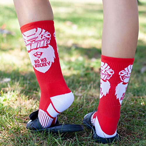 ChalkTalkSPORTS Hockey Athletic Woven Mid-Calf Socks | Ho Ho Hockey Socks | Red4
