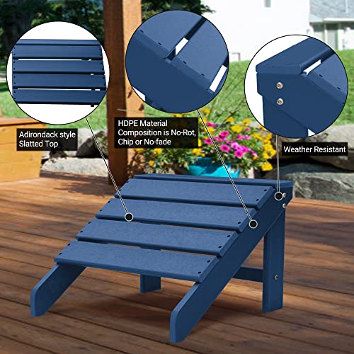 Wenhaus Adirondack Ottoman And Side Table For Adirondack Chairs, 2Pcs Outdoor Adirondack Footrest & 1Pc End Table, Weather Resistant Footstool Table For Adirondack Chair Navy Blue #TOP5