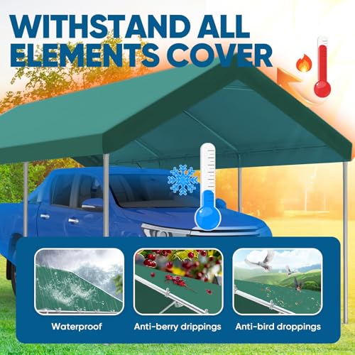 Quictent 10x20 ft Heavy Duty Carport Canopy Galvanized Car Tent Outdoor Garage Boat Shelter with Reinforced Structure, with Hanging Edge - Green - Image 4