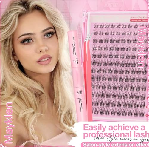 Image of Mayklen 120Pcs Cluster Eye Lashes For Women 8-14MM Size Cluster Eyelashes Extension Kit Lash Clusters With Bond & Seal and Tweezers For False Eyelashes Curly