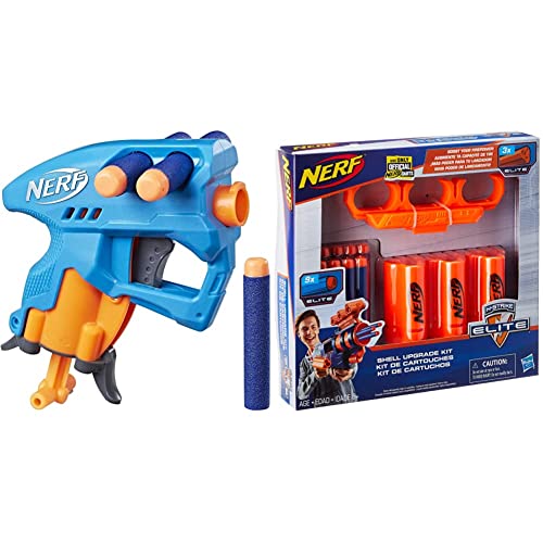 Image of Nerf N-Strike Nano Fire, Blue with Shell Upgrade Kit - Includes 3 Shells, 9 Official Elite Darts, Shell Holder, Ages 8 and Up