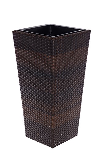 Preisvergleich Produktbild Geflecht-Pflanzsäule SDH17145 -B Braun Pflanzkübel Pflanzgefäße Blumenkübel Blumentopf für Blumen Polyrattan inkl Zinksätze für innen und außen, extra breit , Standfest. Fußbodenschonend (Größe L 41cm H x 22cm B)
