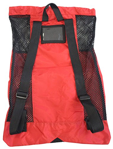 Adoretex Guard Mesh Equipment Drawstring Backpack Bag Red, Free Whistle and Lanyard (GB001) - Red/Black3