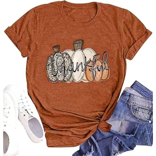 Womens Halloween Pumpkin Shirts Casual Autumn Fall Shirts Thanksgiving Graphic Tees Halloween Tops Orange04 XX-Large