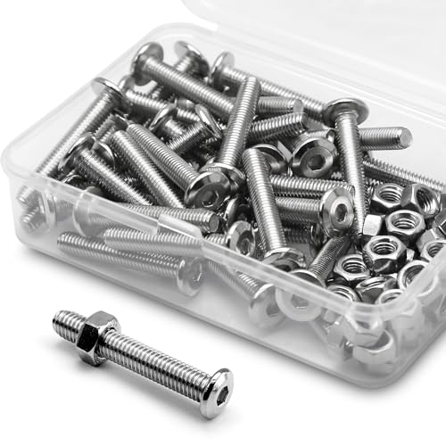(40 pcs) M5 x 20mm Flat Round Hexagon Socket Head Screws Bolts and Nuts Set 304 Stainless Steel 18-8, Silver Tone, M5x20mm (40 Pieces)