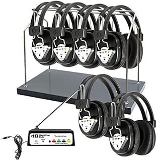HamiltonBuhl Wireless 6 Person Listening Center with Multi-Frequency Transmitter, Wireless Headphones and Rack, Orange, (HH/W906-MULTI)