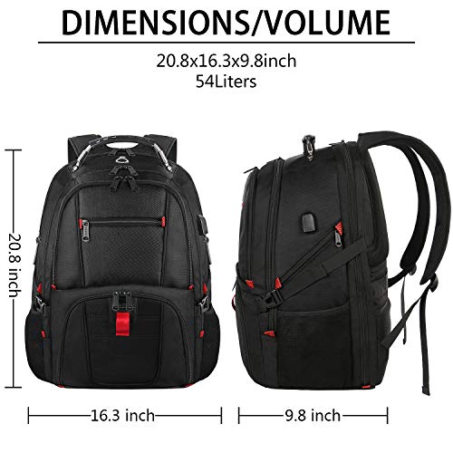 YOREPEK Backpacks for Men,Extra Large Travel Backpack with USB Charging Port,TSA Friendly Business College Bookbags Fit 17 Inch Laptops 45L,Black