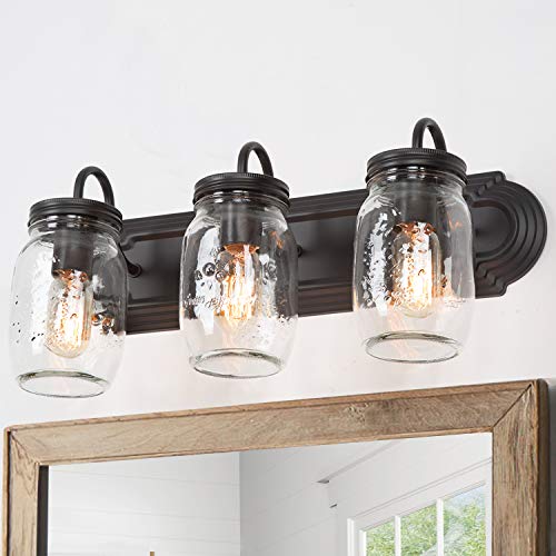 Buy 1 get 1 Bathroom Vanity Light Fixtures, Farmhouse Lighting, Mason Jar Lights for Bathroom, Foyer, Oil Rubbed Bronze (19”L×7.1”W×8.7”H)