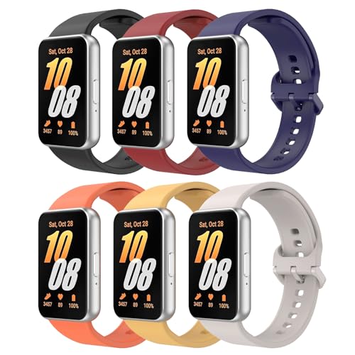TiMOVO Correas Compatibles con Samsung Galaxy Fit 3 2024, Correa Deportiva Suave de Repuesto para Samsung Galaxy Fit 3 SM R390, Negro+Rojo+Azul+Naranja+Amarillo Vivo+Luz de Estrellas